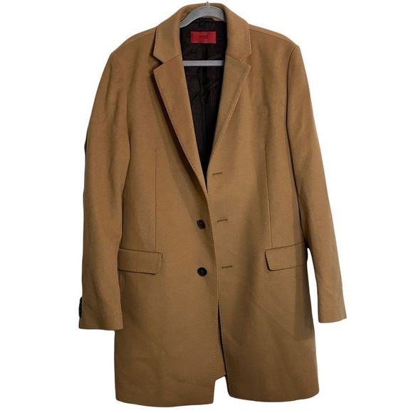 Hugo boss tan cashmere wool pea coat